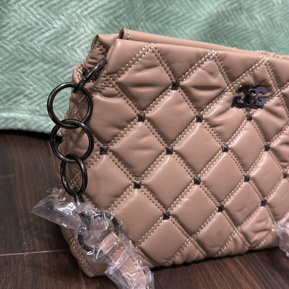 Gilda Paris Studded, Waffle Quilted Taupe Handbag/Crossbody - Picture 9 of 13